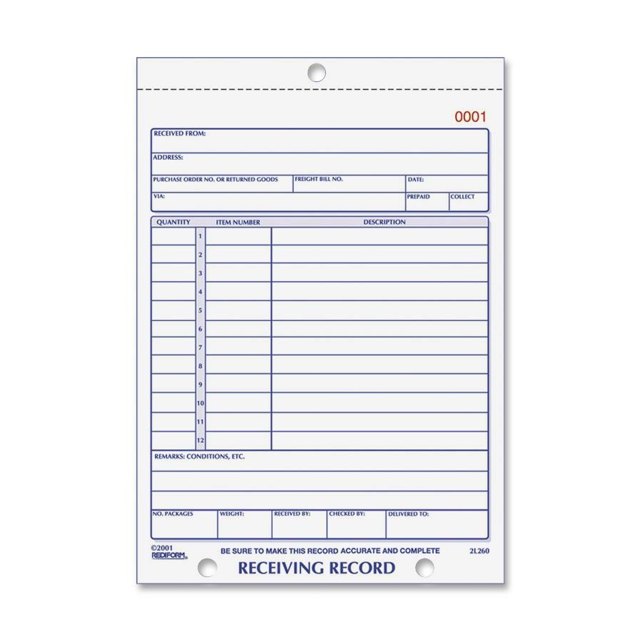 Rediform 2L260 Receiving Record Slip Book 50 Sheets Carbonless