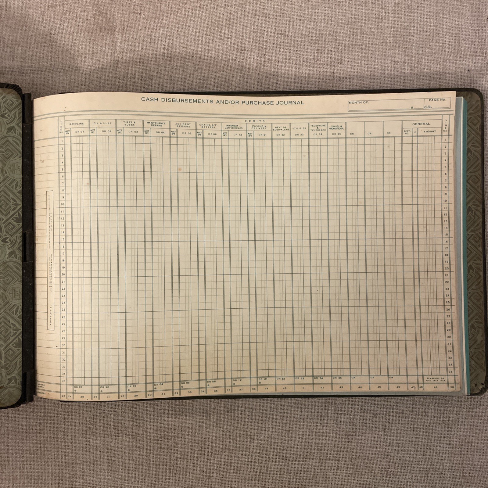 Standard Boorum & Pease No. 227-1/2 Two Post Hinge Black 15×12 Ledger Paper