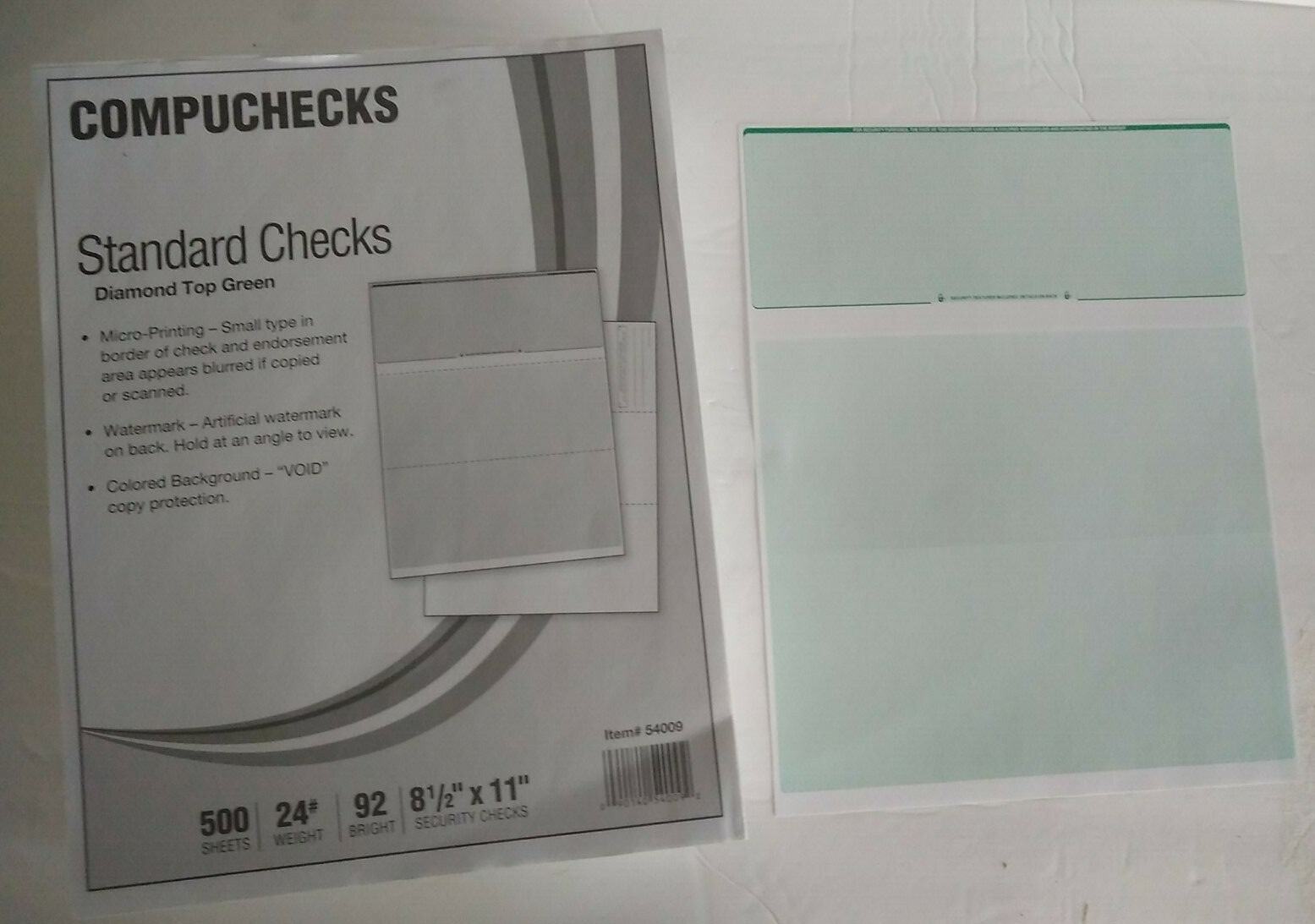 Compuchecks Standard Checks Diamond Top Green (500) 24# 8 1/2 x 11 Security