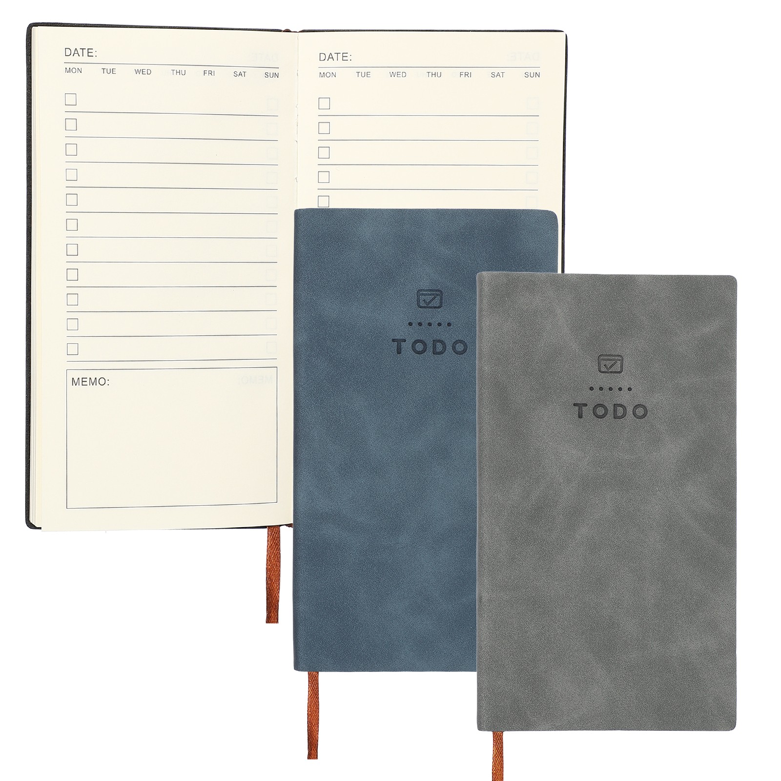 2Pcs to Do Notebook, A6 6.8 x 3.7″ Daily Planner Notebook, Grey/Dark Blue