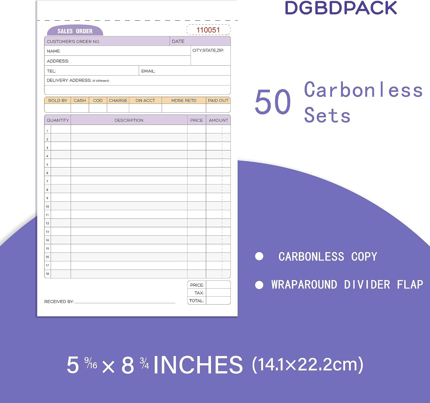 Sales Order Book 1 Pack, 2 Part Carbonless Invoices, White/Canary, 5-9/16 X 8-3/