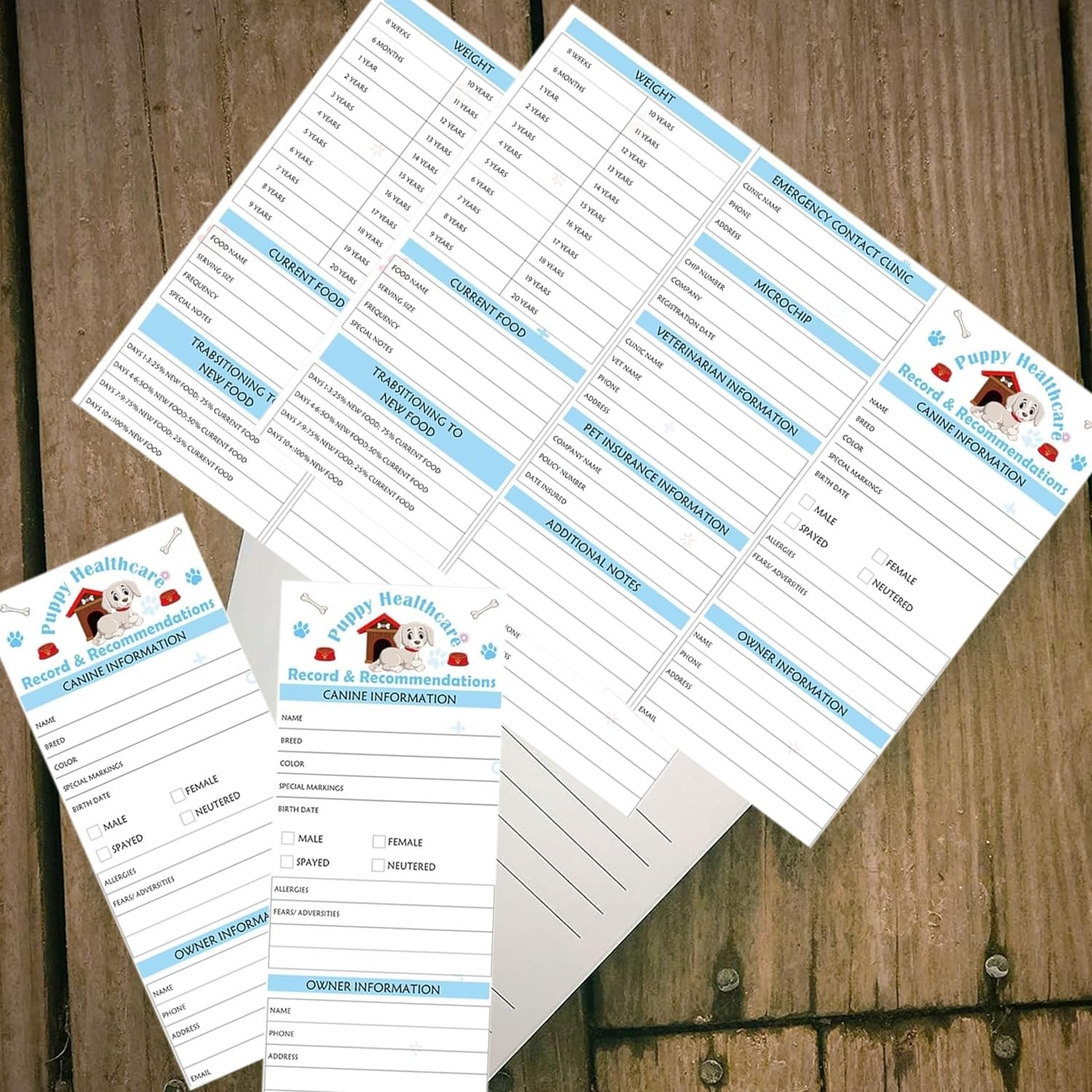 Pop Resin 8.3 x 11 Inch 25 Pack Dog Record Cards Puppy x 11 inches, Blue