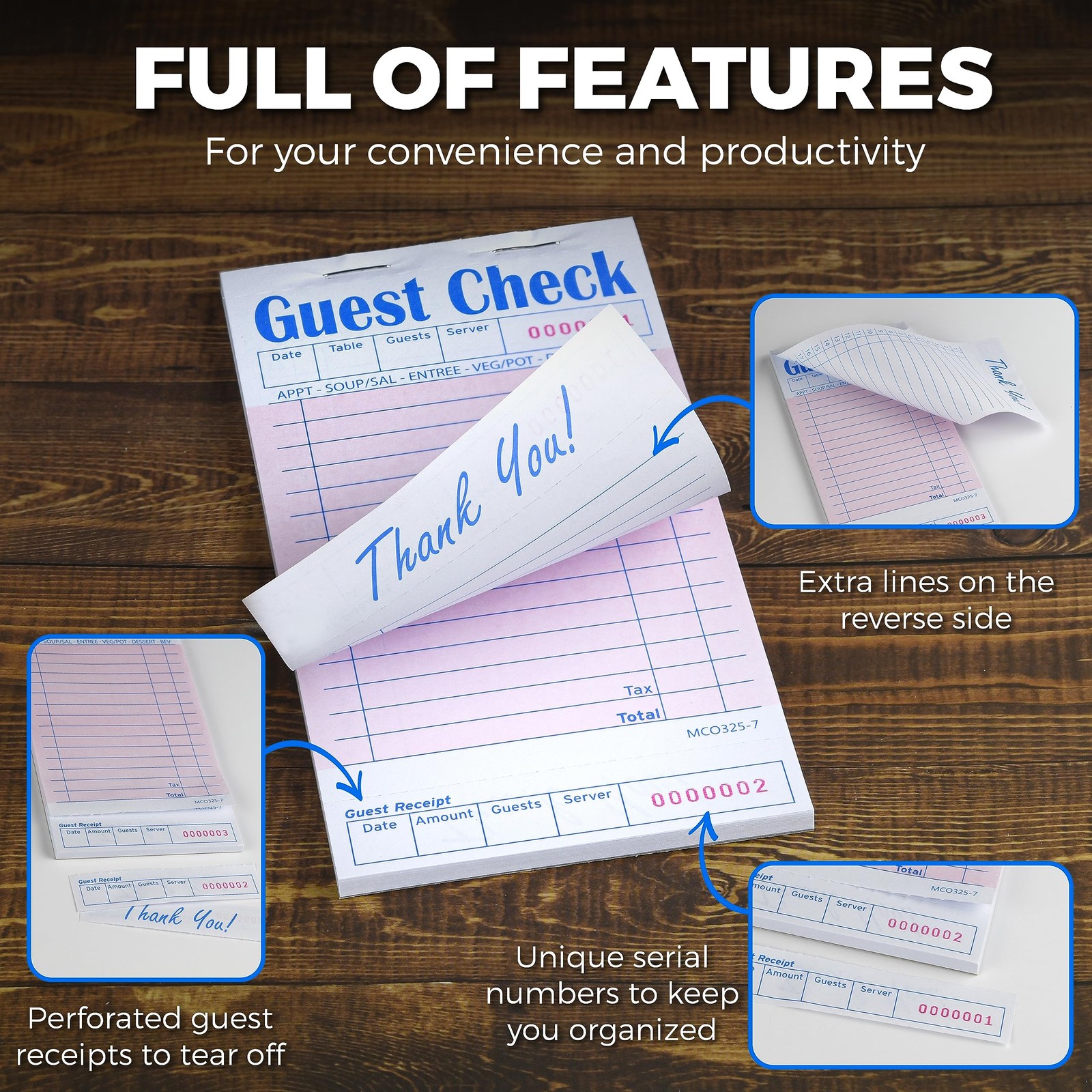 KitchenDine Guest Checks for Restaurants – 10 Pads with 50 6.75 x 3.5, Pink