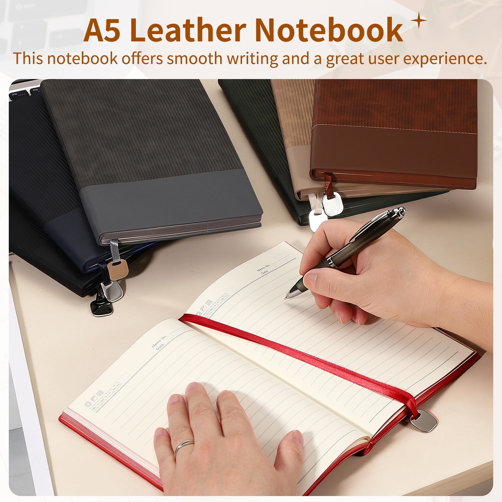 Hardcover Leather Lined Note Book, 100 Pages 8.3×5.7″ A5, Blue