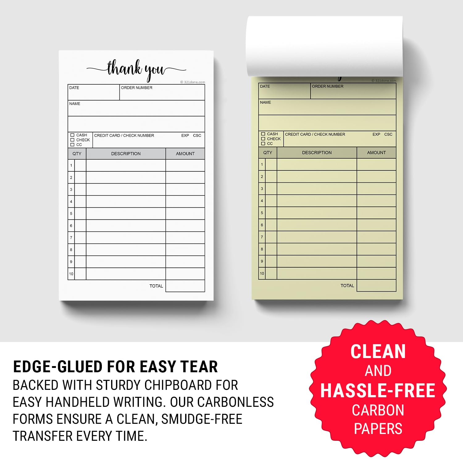 321Done Thank You Receipt Book, Made in USA – 3.4X5.5 Order Form, 2-Part Carbonl