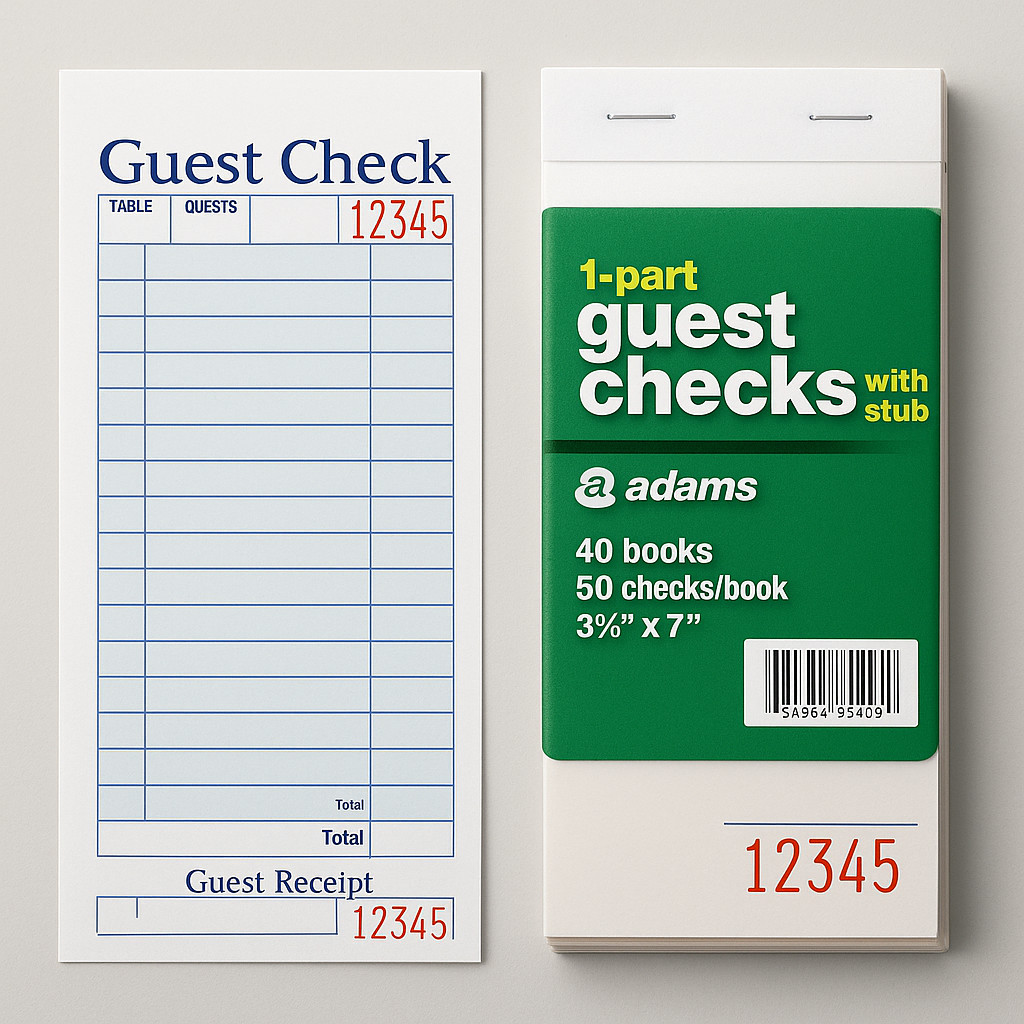 Adams Guest Checks w/ Stub 3-3/8×7 – 20/40/100 Books Options (50 Sheets Each)