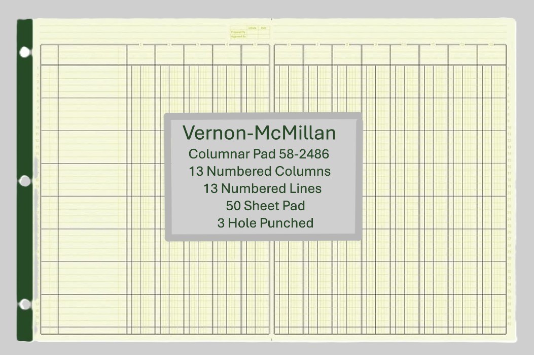 3 pak Analysis Ledger 13-Column 50 Sheet Pads NOS 11x 16.375 Green Paper 58-2486