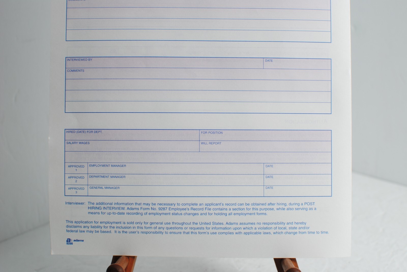 Vintage 2001 Adams 9288 Lot of 21 Application for Employment