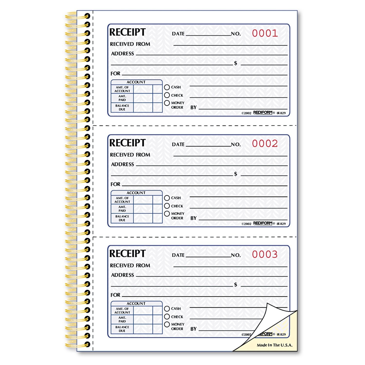 Money Receipt Book Twin Wire Carbonless Duplicate 225 Sets 8.5×5.5″ Supply