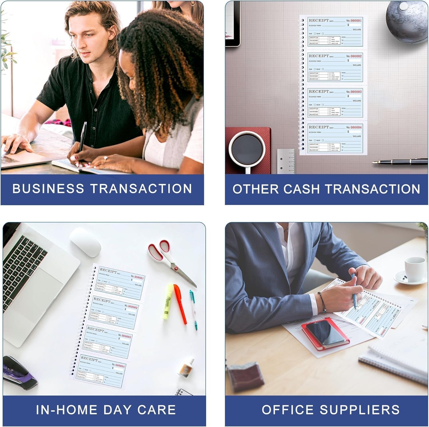 Large 3-Part Carbonless Receipt Book for Rent & Cash – Smooth Writing Experience