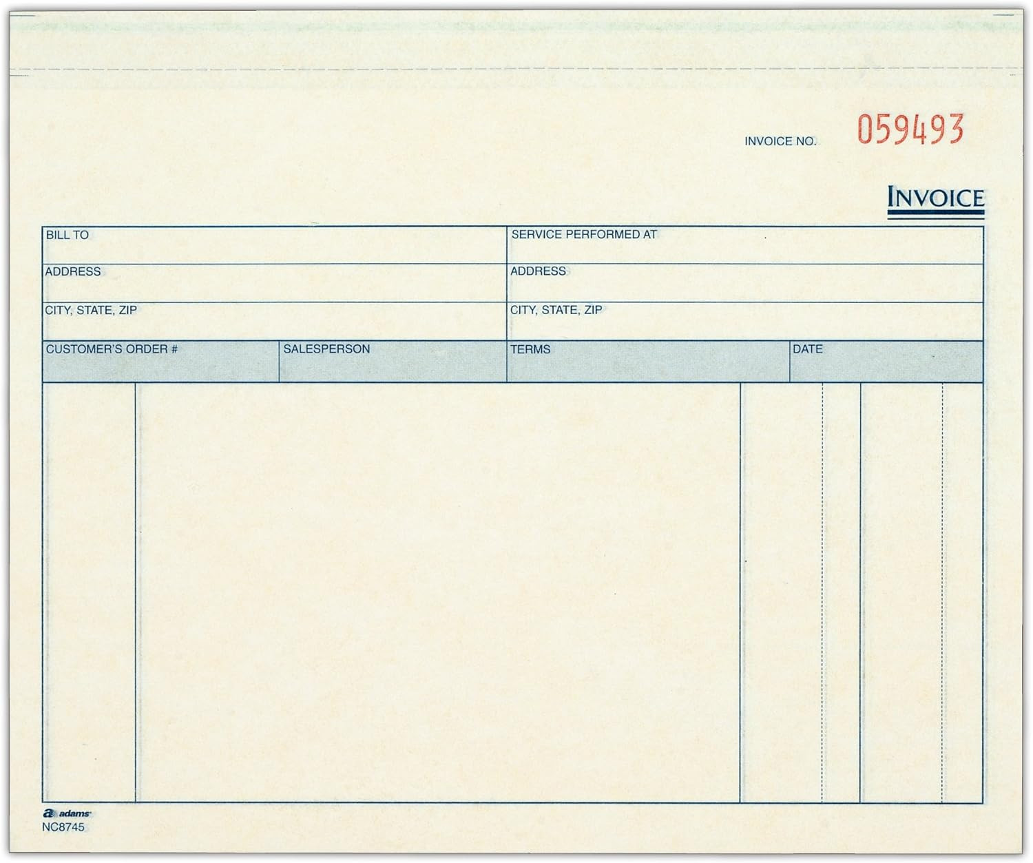 Invoice for Services Unit Sets, 7.44 X 8.5 Inches, 3-Part, Carbonless, White/Can