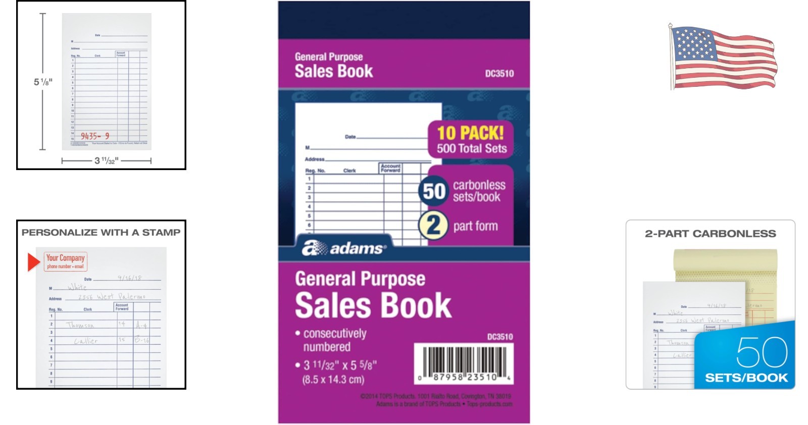 Compact 2-Part Sales Book – Carbonless Receipts, 50 Sets, White/Canary, 10 Pack