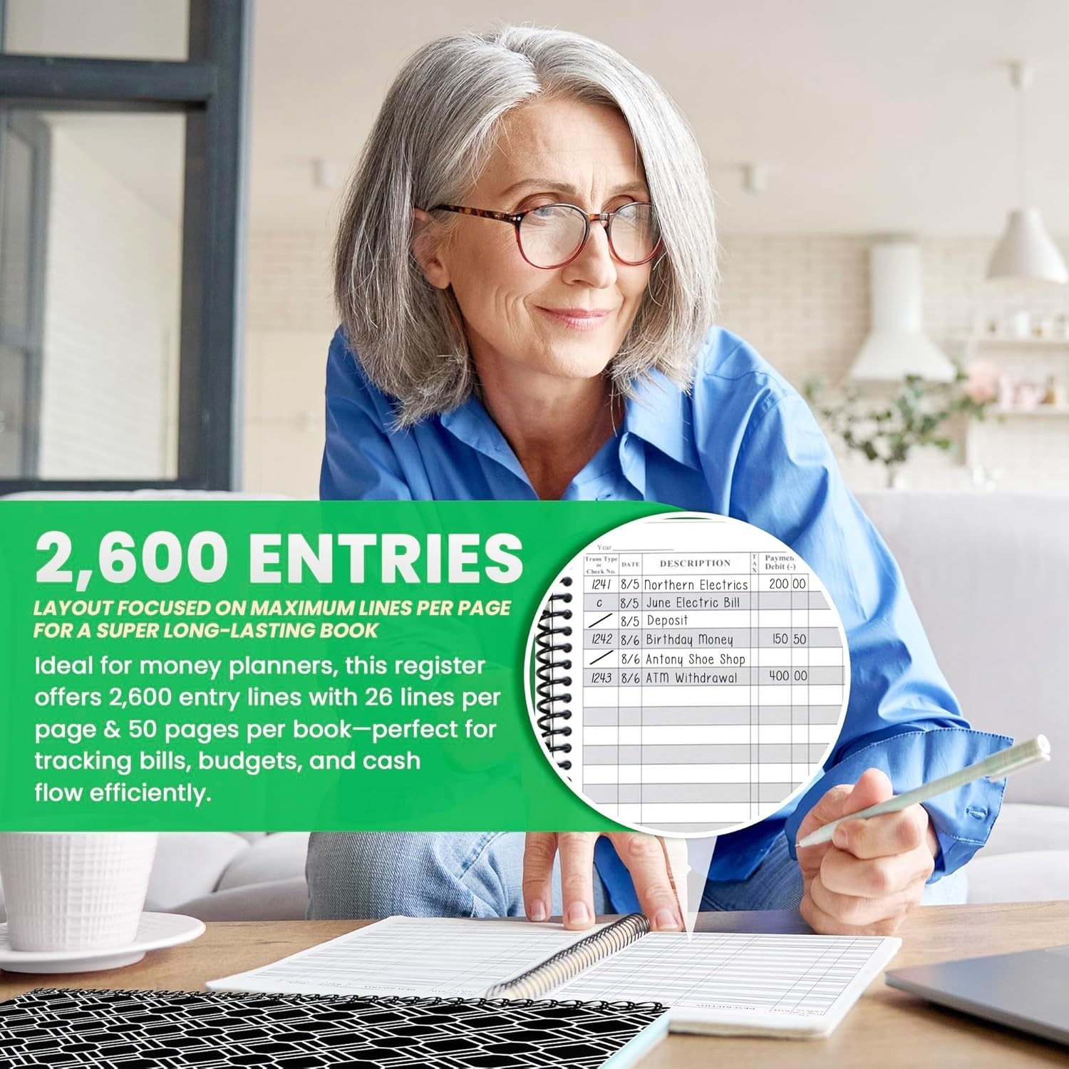 Check Book Register & Debit Card Ledger – 2600 Entries, Standard Edition