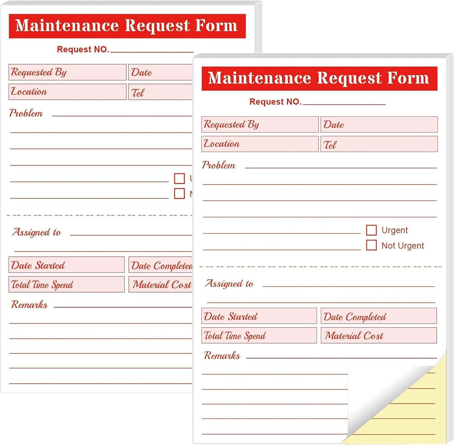 Maintenance Request Book Forms – 5.5 X 8.5 Inch 2 Part Carbonless Maintenance Re