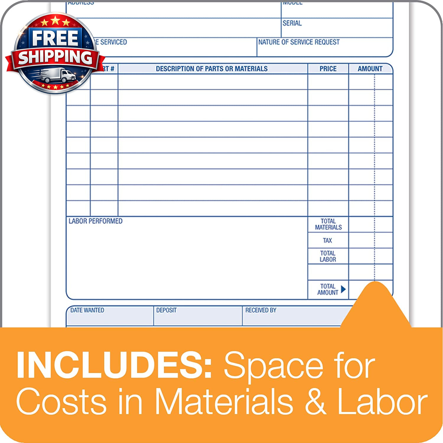 Job Work Order Book, 3-Part Carbonless, White/Canary/White, 5-9/16 X 8-7/16 Inc