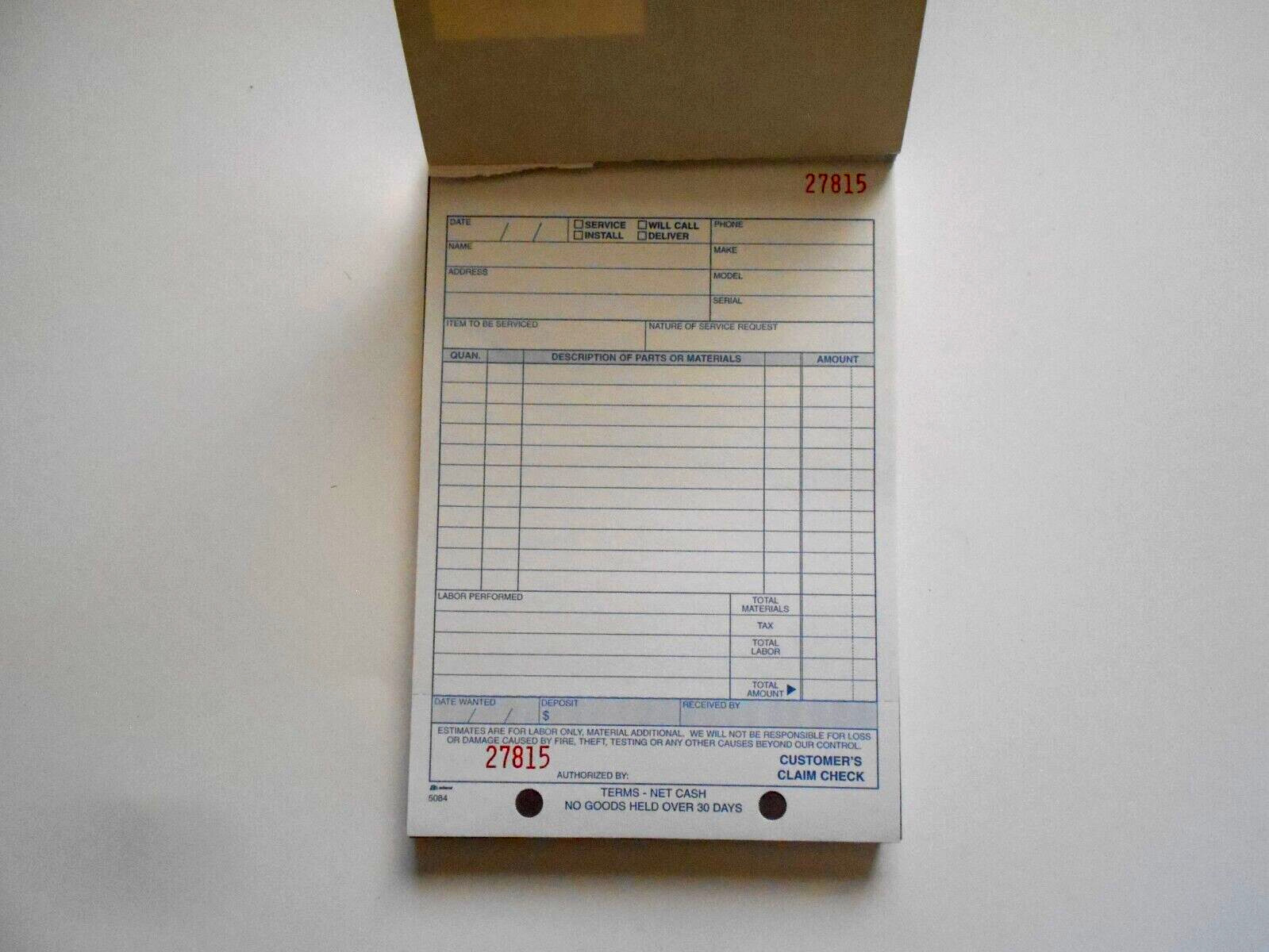 Adams Repair Order Pad 2-Part White/White No. T5084 -35 Sets in Pad