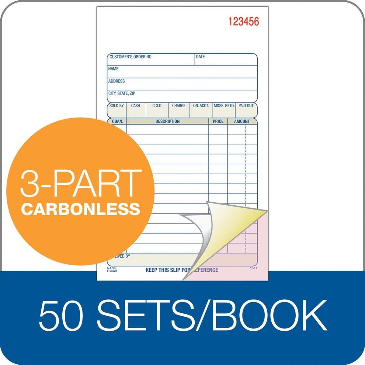 Adams Sales Order Book, 3-Part, 50 Count (Pack of 1), White/Canary/Pink