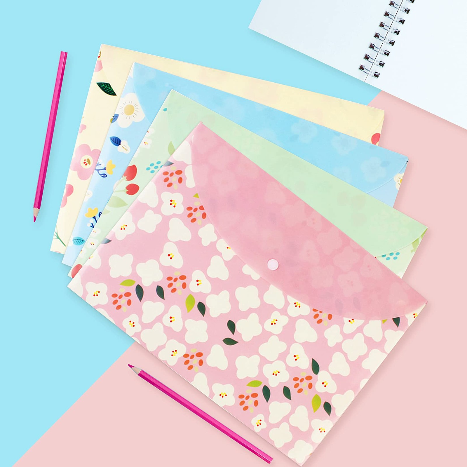 10 pcs Style Floral Printed A4 Paper Document File Folder Poly A4, 4 Color