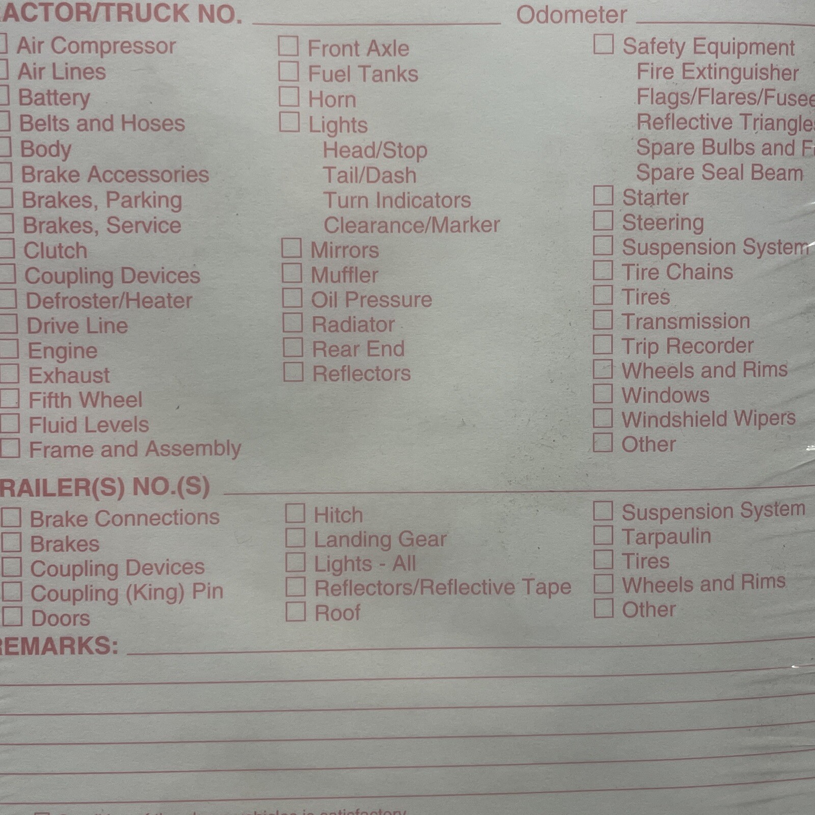 Tractor Truck Driver’s Vehicle Inspection Report 250-pk., 2-Ply Carbonless