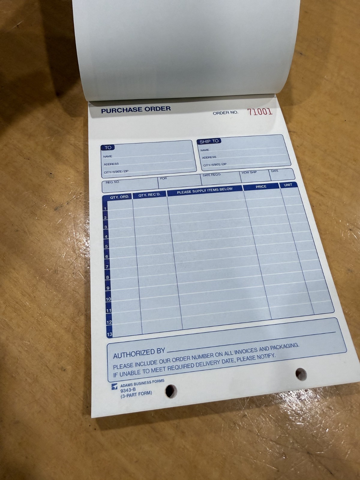 3-Part Purchase Order Book, 5 5/8″ x 8″ – Carbon in Back, QTY 50