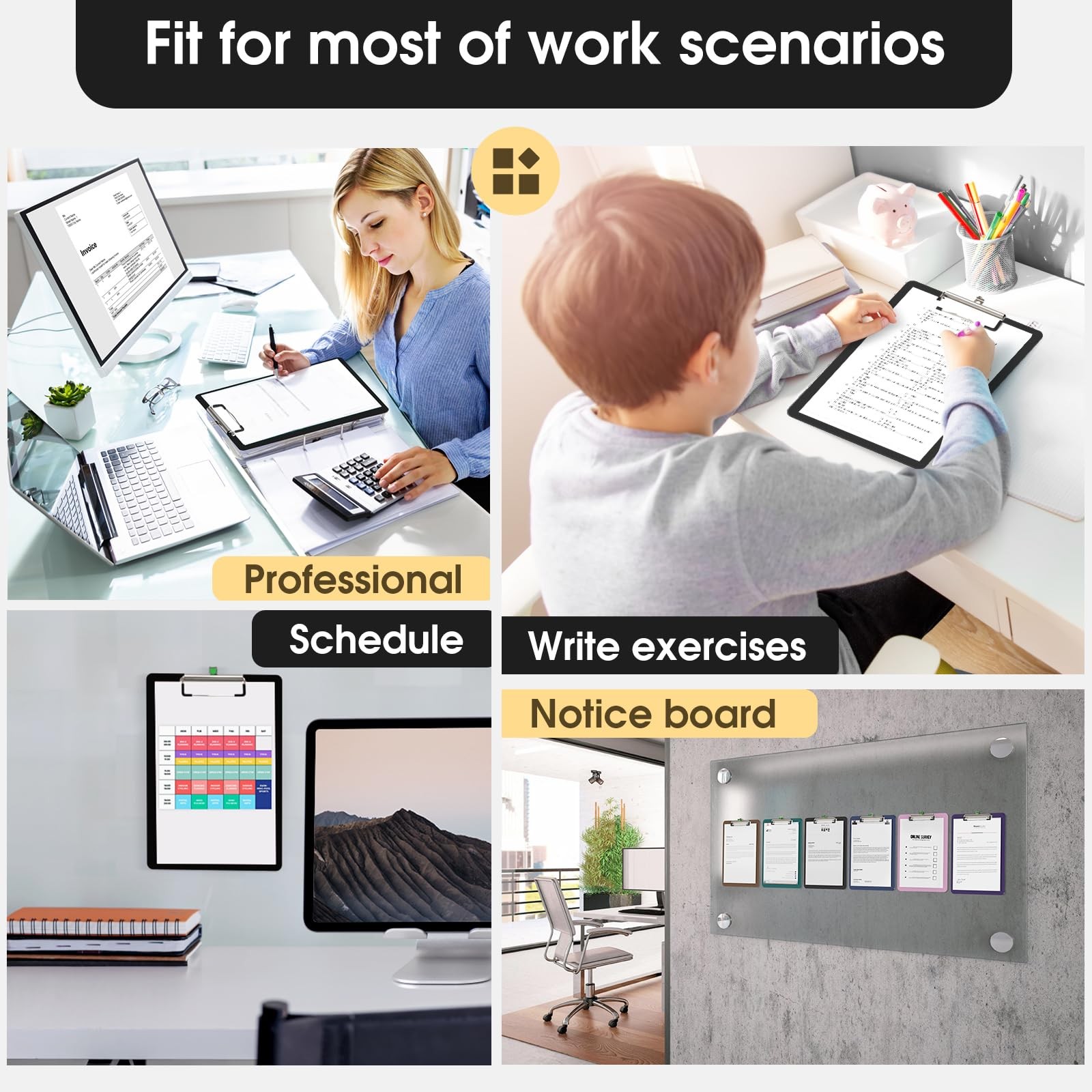 Macroclo Plastic Clipboards Set of 2, Black 8.5×11 Clip Board 2 Pack,