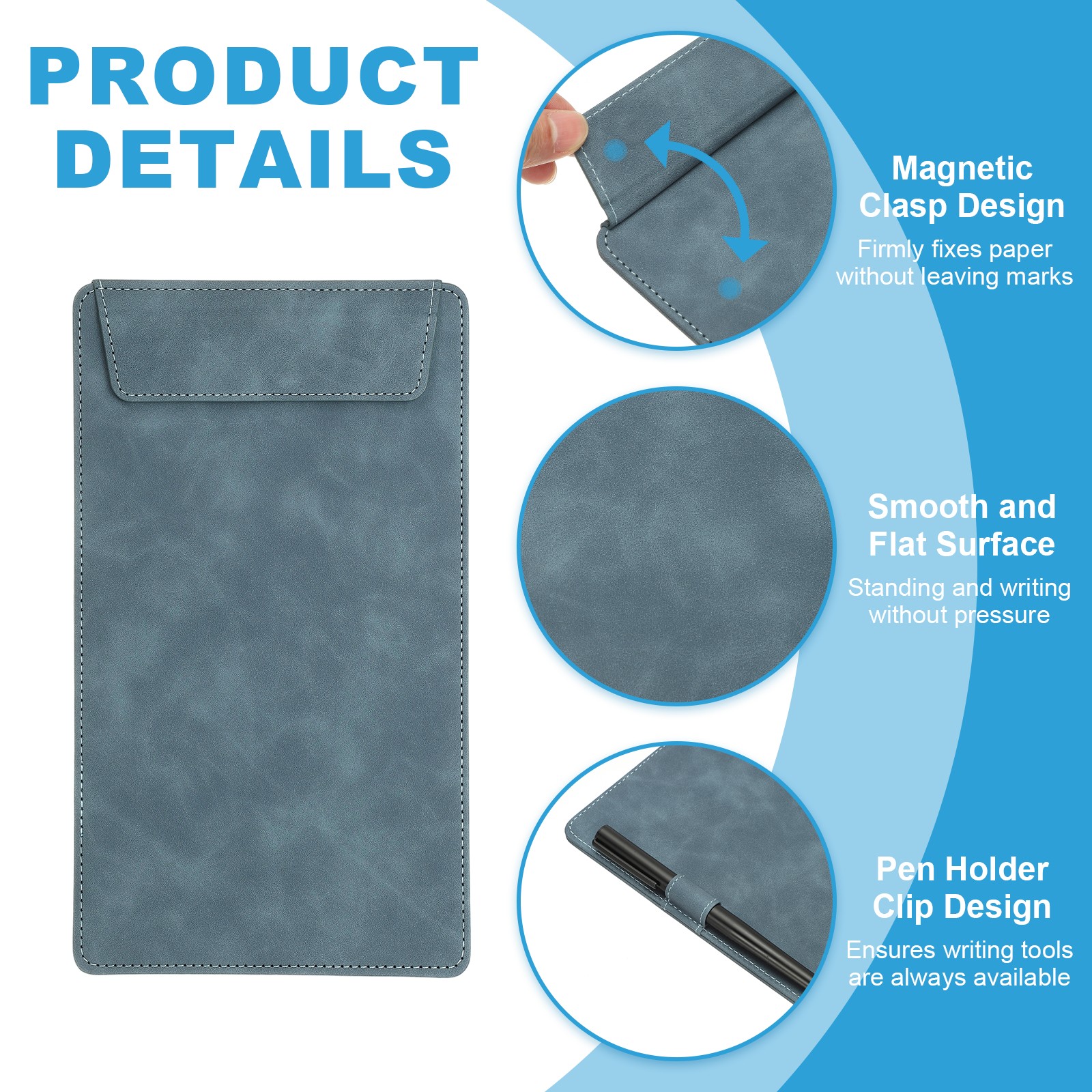 2 Pack Mini Clipboard 10″ x 6″ Leather Small Clipboard with Pen Holder (Blue)