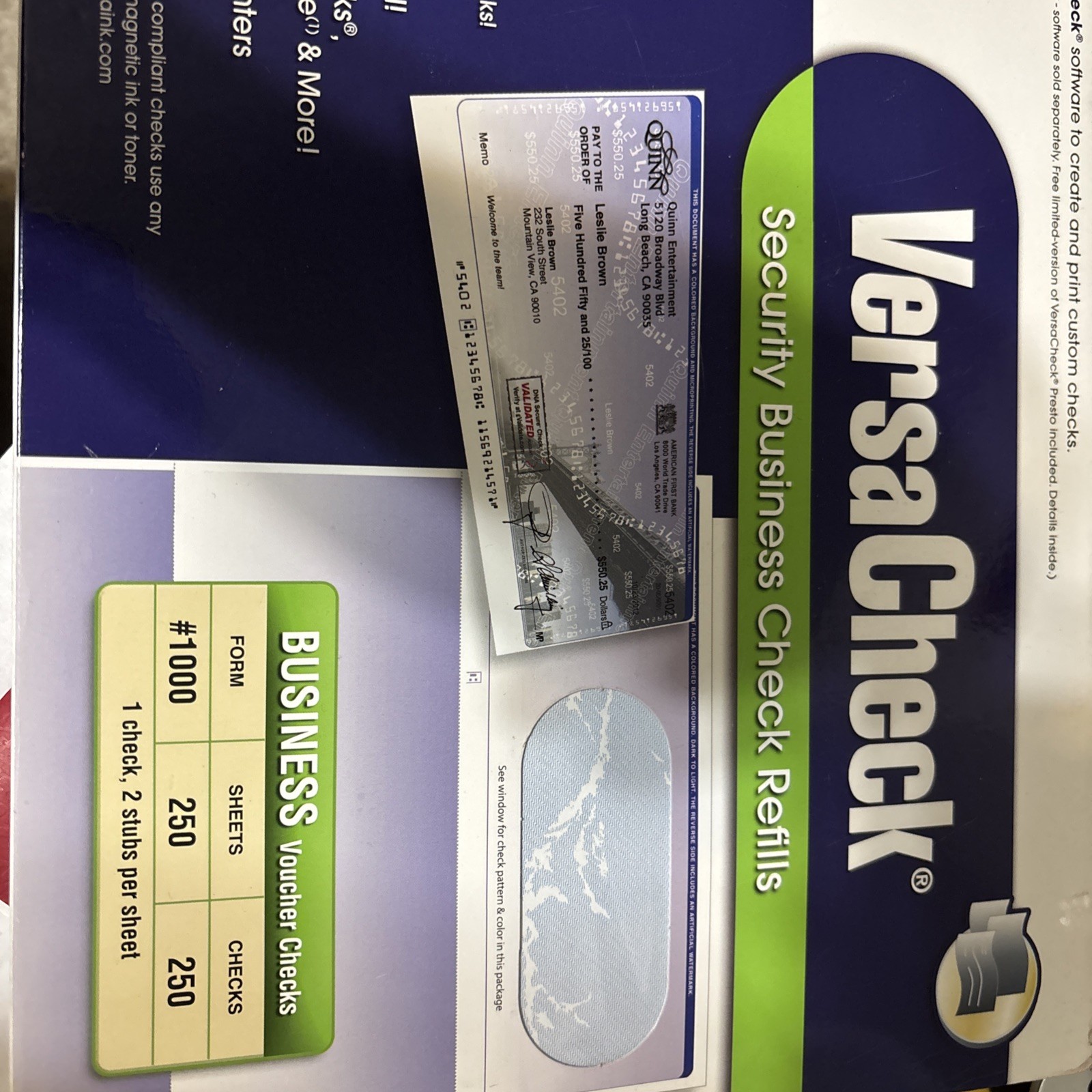 VersaCheck Secure Checks – 250 Blank Business Voucher Checks – Classic