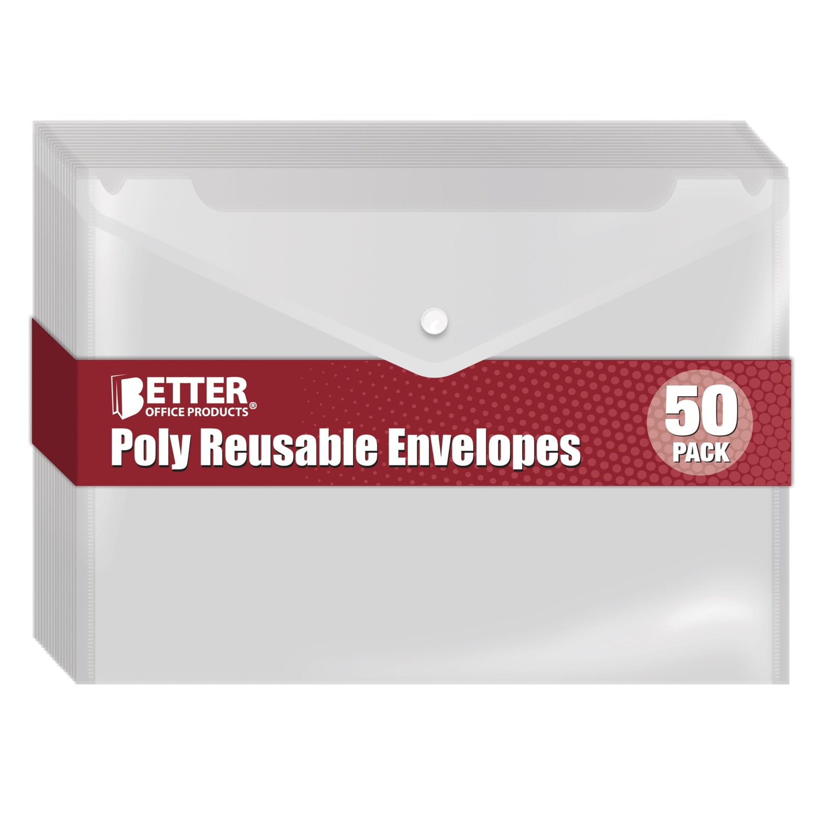 Better Office Products Clear Reusable Plastic Envelopes with Large,