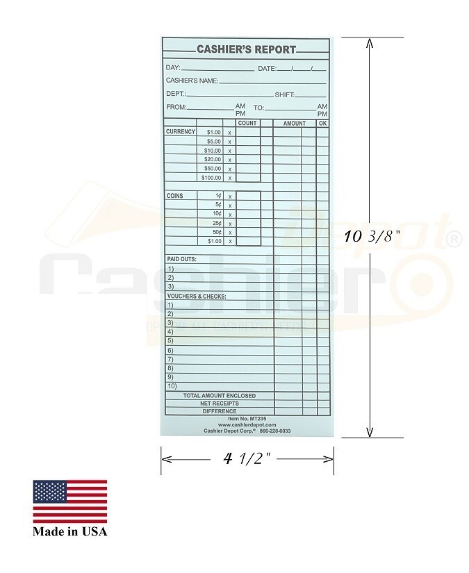 Cashier’s Report Envelope, MT235S, 4 1/2″ x 10 3/8″, White 24lb, P&S 500/Box