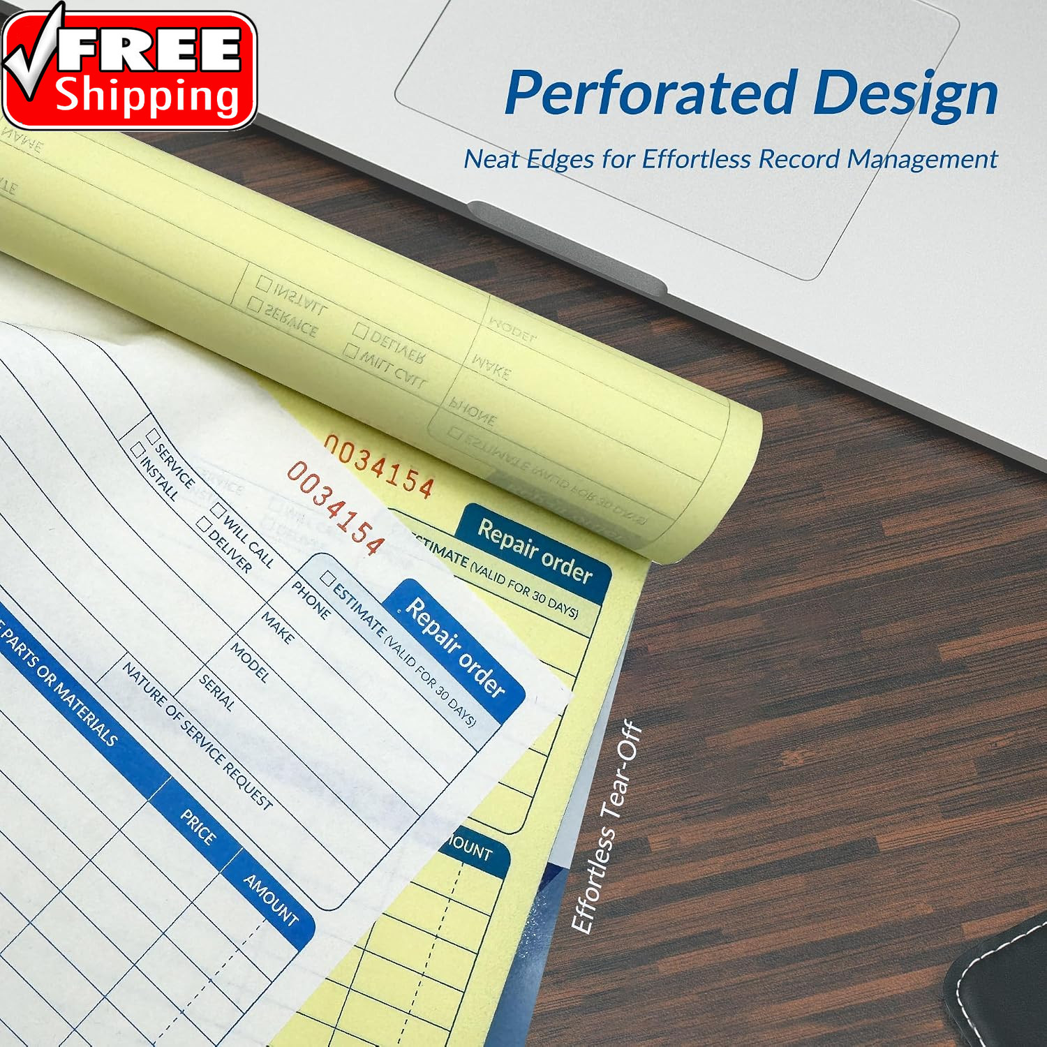 Repair Order Book, 2 Part Carbonless Job Work Order Forms – White/Yellow, 5-7/10