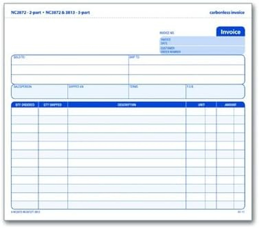 Invoice Unit Set, 2-Part, Carbonless, 8.5 X 7.44 Inch, 50-Pack, White and Canary