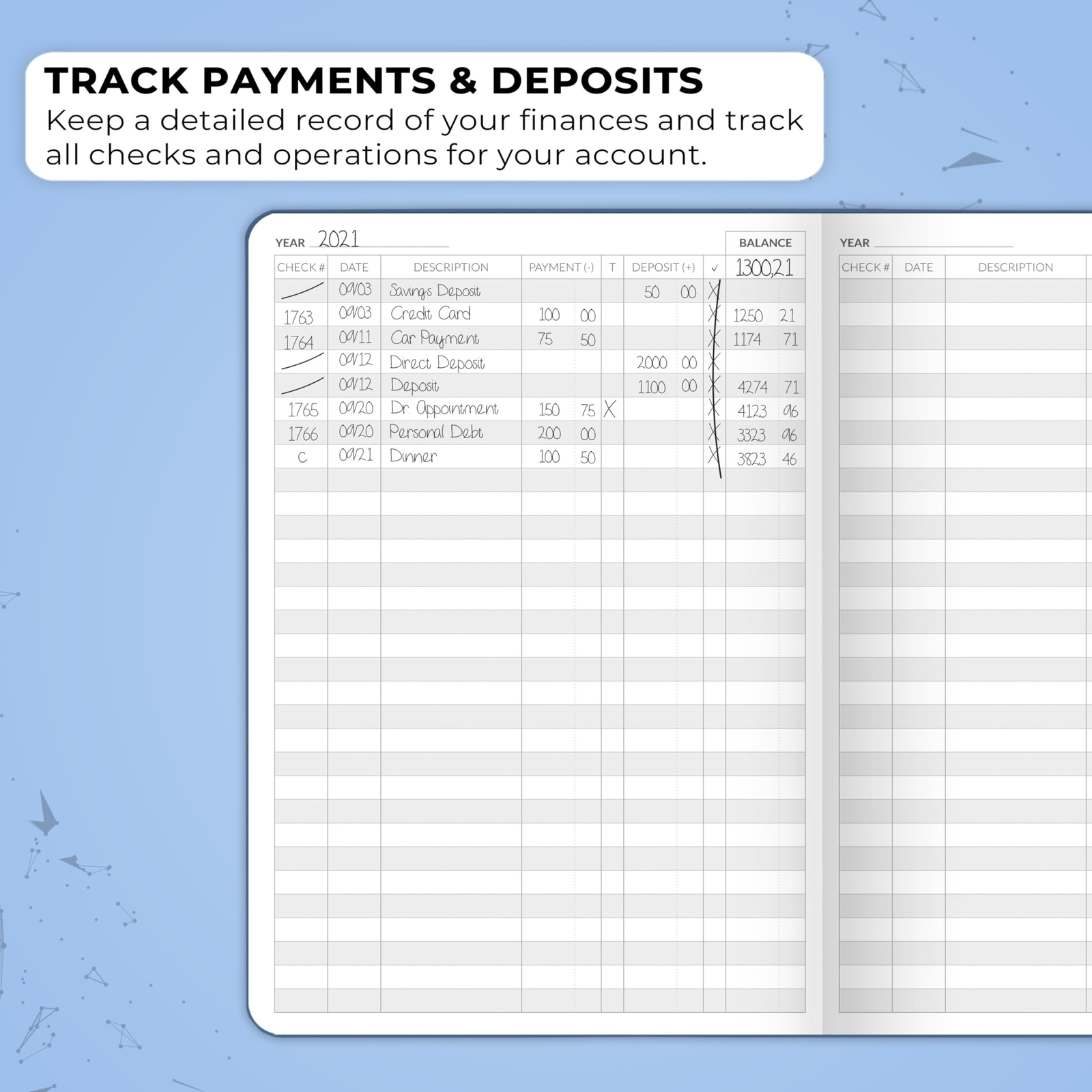 Skyline Check Register – Accounting Ledger Log Book for Income & Expenses