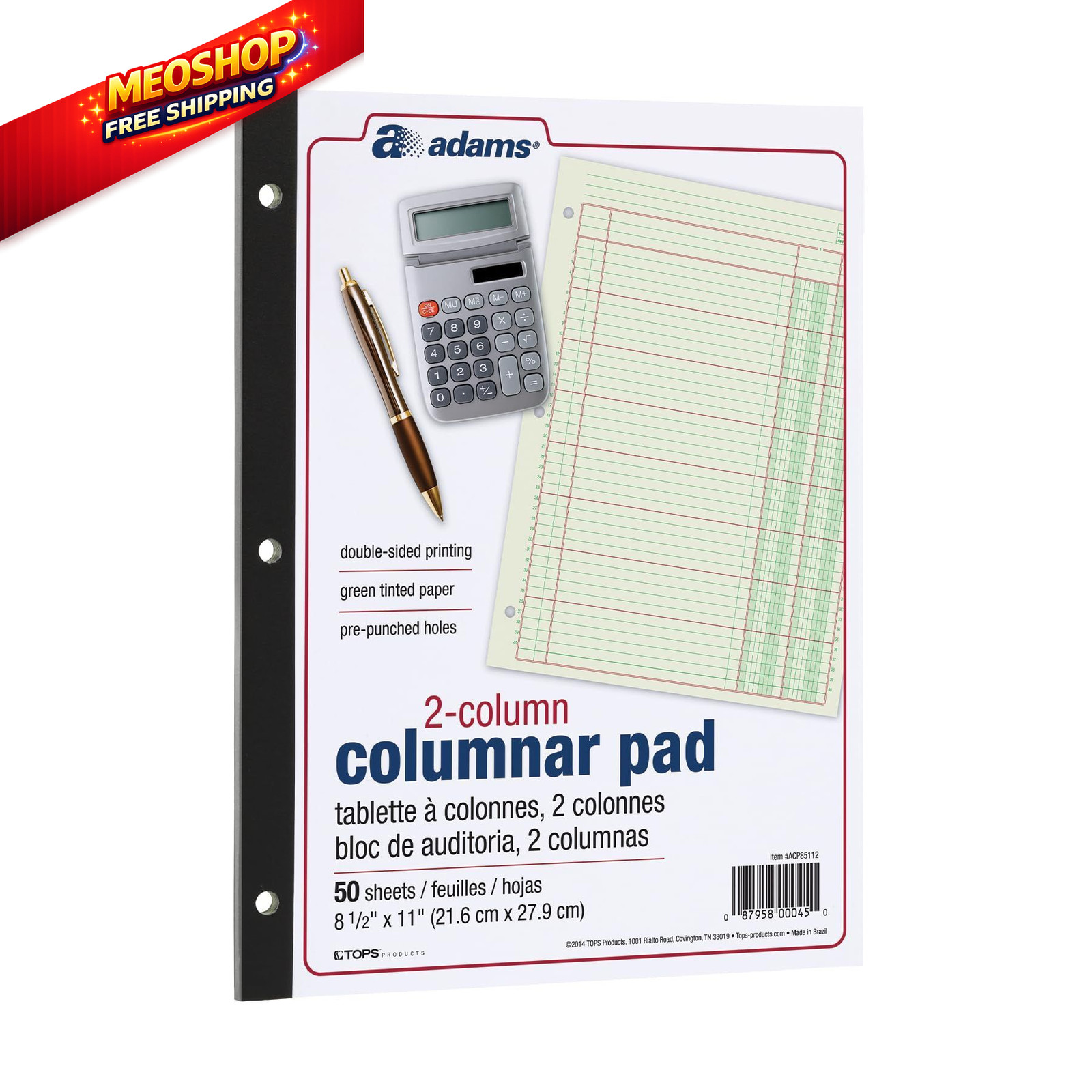 Adams Columnar Analysis Pad, 2 Column Ledger, 8.5″ x 11″, (Pack of 1), Green
