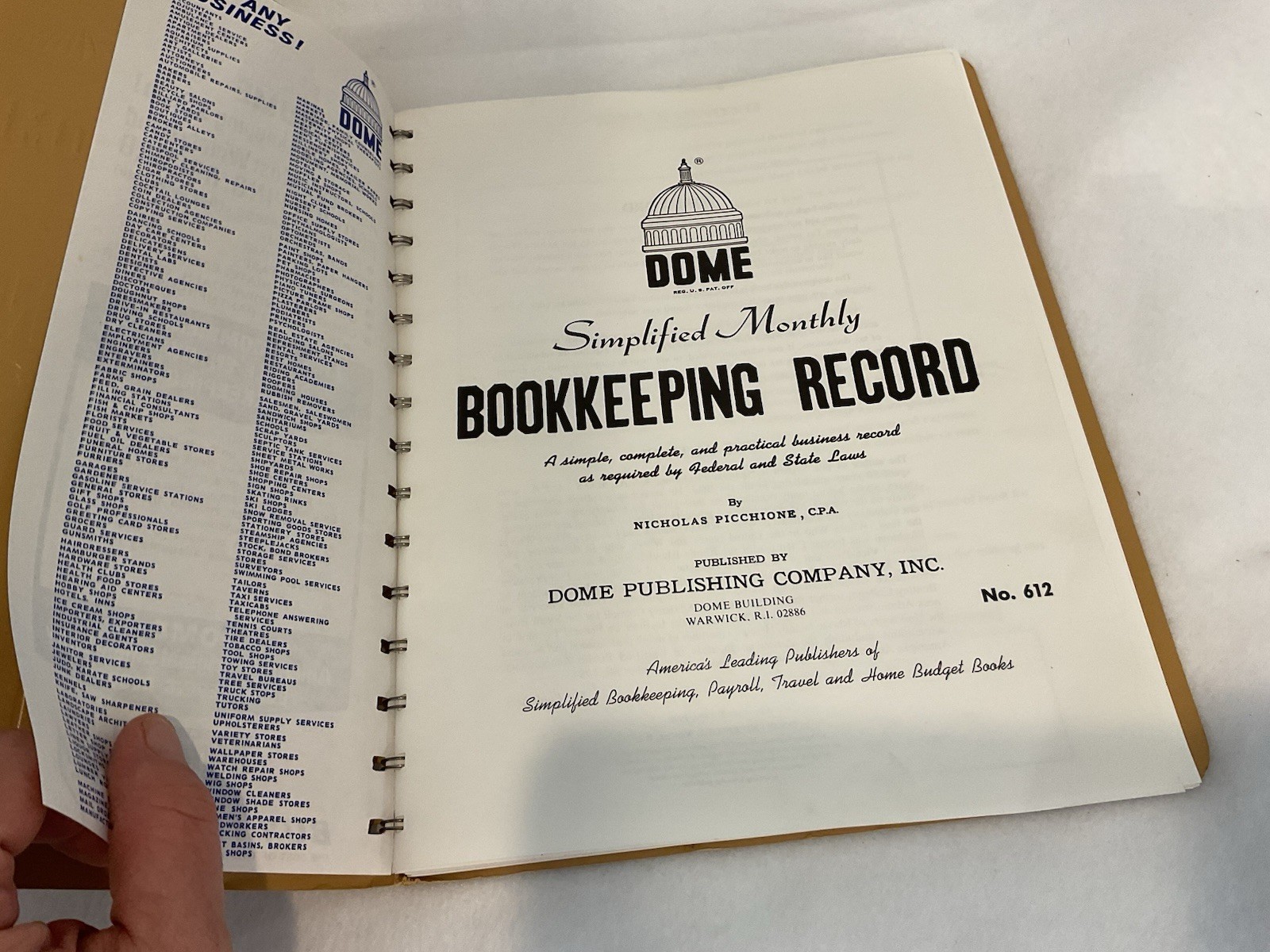 DOME Simplified Monthly Bookkeeping Record Spiral Bound #612 Nicholas Picchione