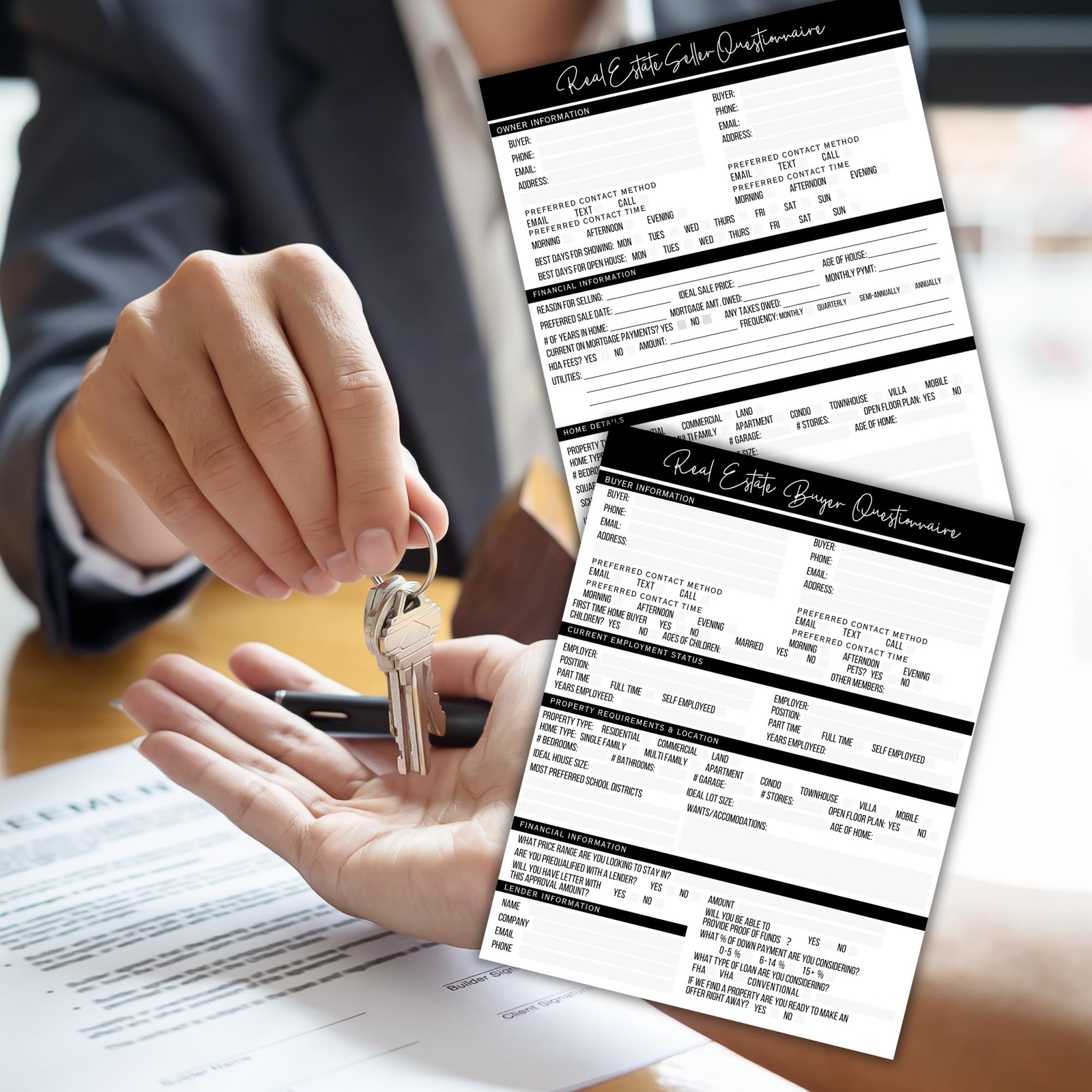 50 PCS Real Estate Buyer Seller Questionnaire Agent Form 8.5×11 Inch 25 Each