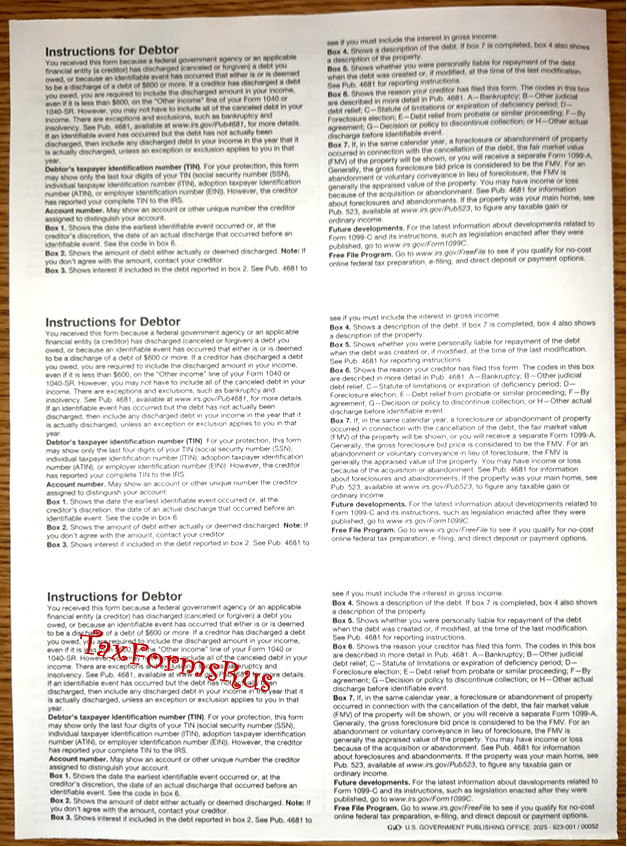 Official IRS Tax Form 1099-C single sheet set for 3 debtors NONcarbonless, 2-pt