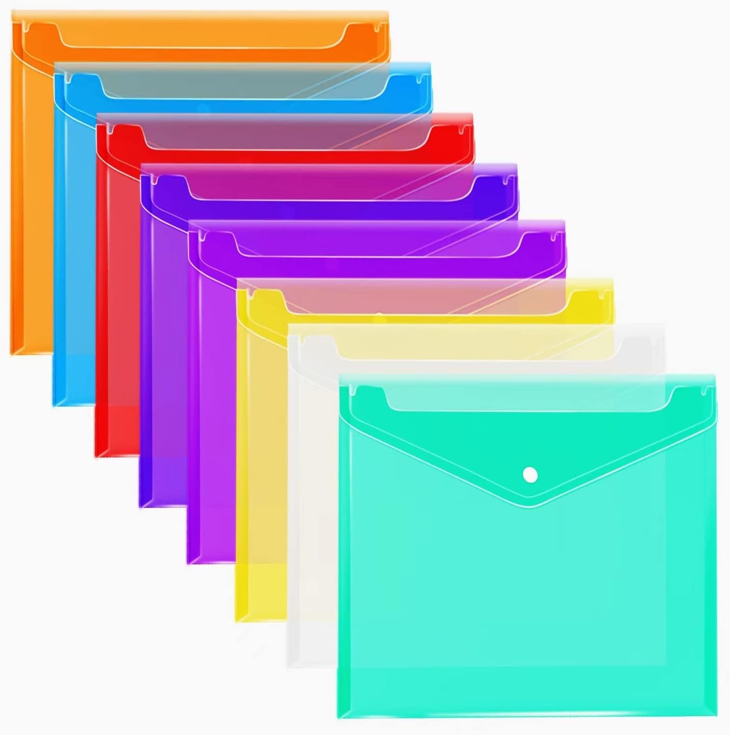 Plastic Envelopes (Pack of 8) – 8 Colors, A4 Size, Poly File Pack 8