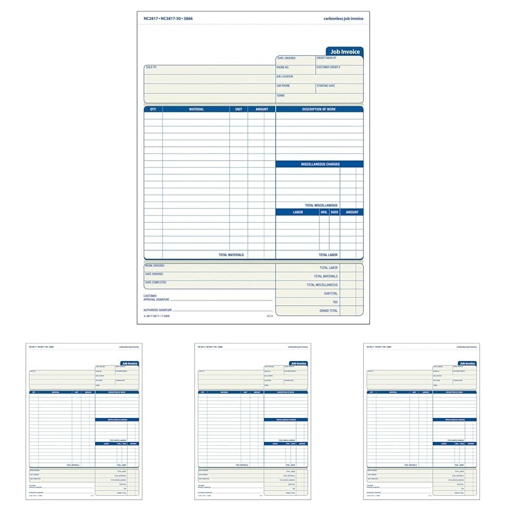 Adams Job Invoice Forms, 2-Part Carbonless, 100 Sets, 8.5 x 11 Inches