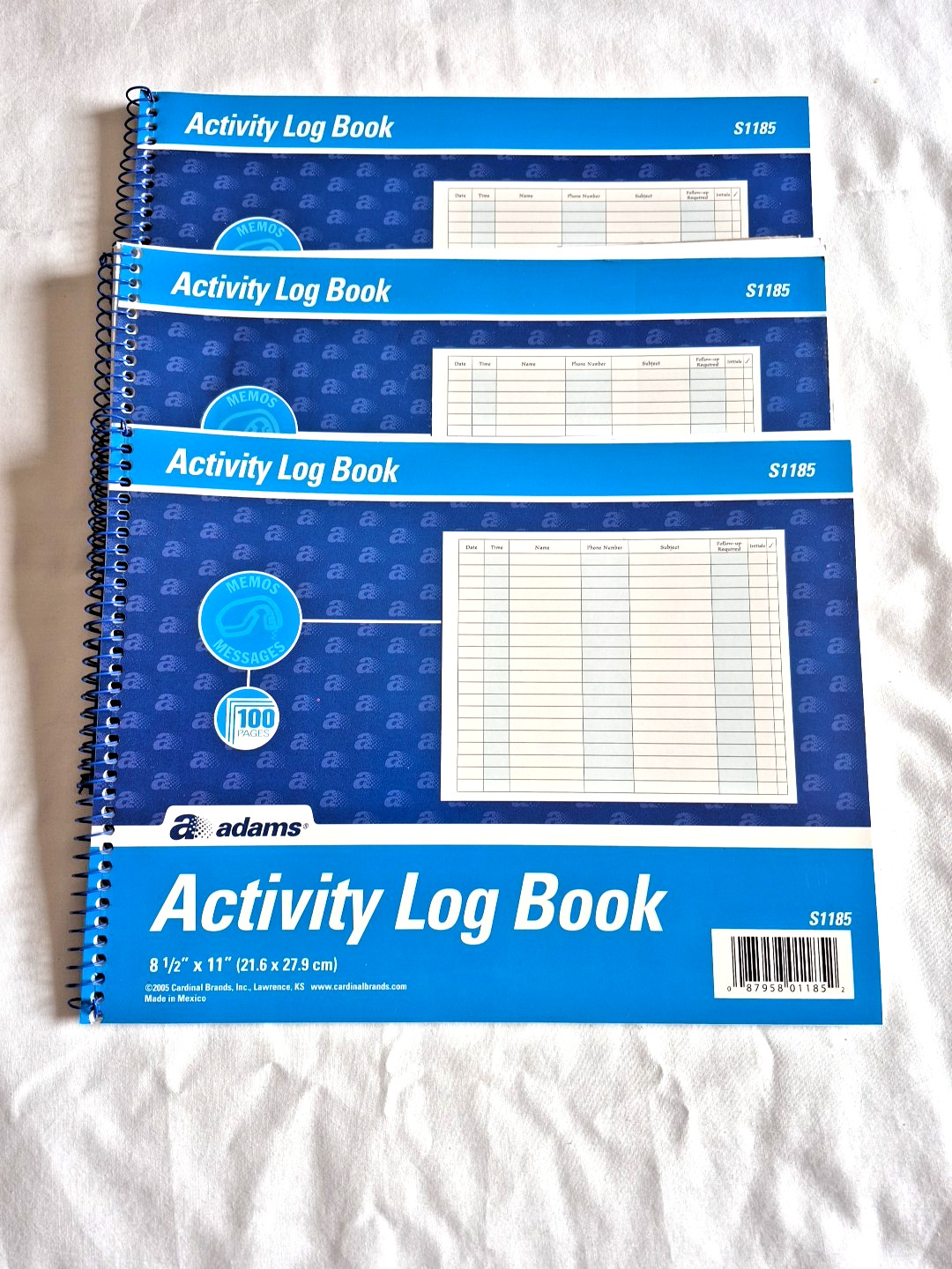 3 Adams S1185 Activity Log Books, 11 x 8-1/2″, office, sign in, tracker