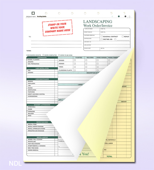 Brand New 3 Part Landscaping Work Order Form/Invoice/Billing Sheets – 100 Sets