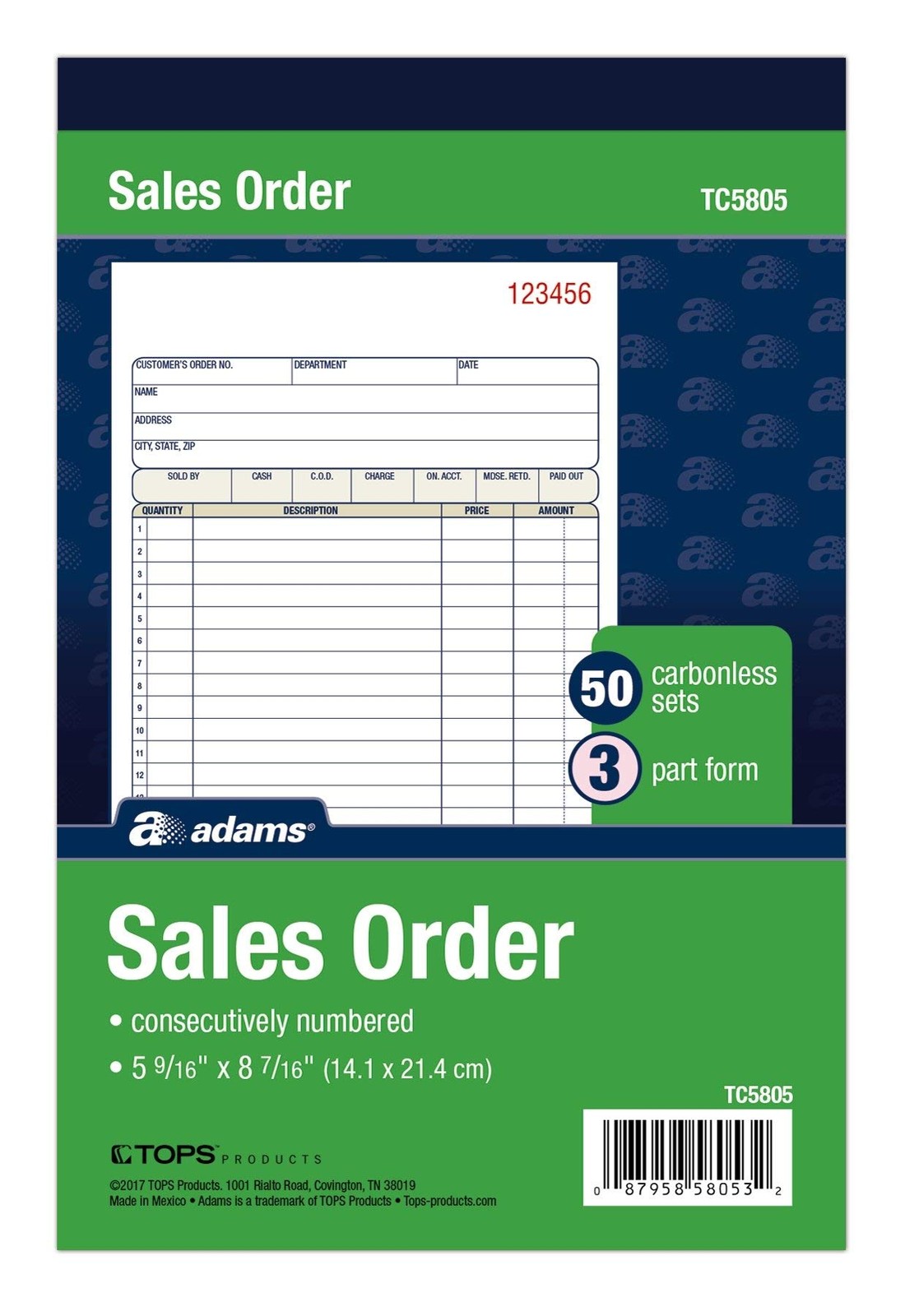 Adams Sales Order Book, 3-Part 1 Count (Pack of 1), White/Canary/Pink