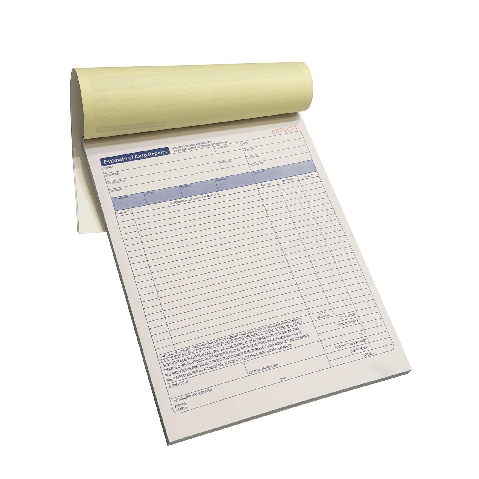 Roll Maven 10 Pack Auto Repair Estimate Book, 2-Part, 10 Pack, White
