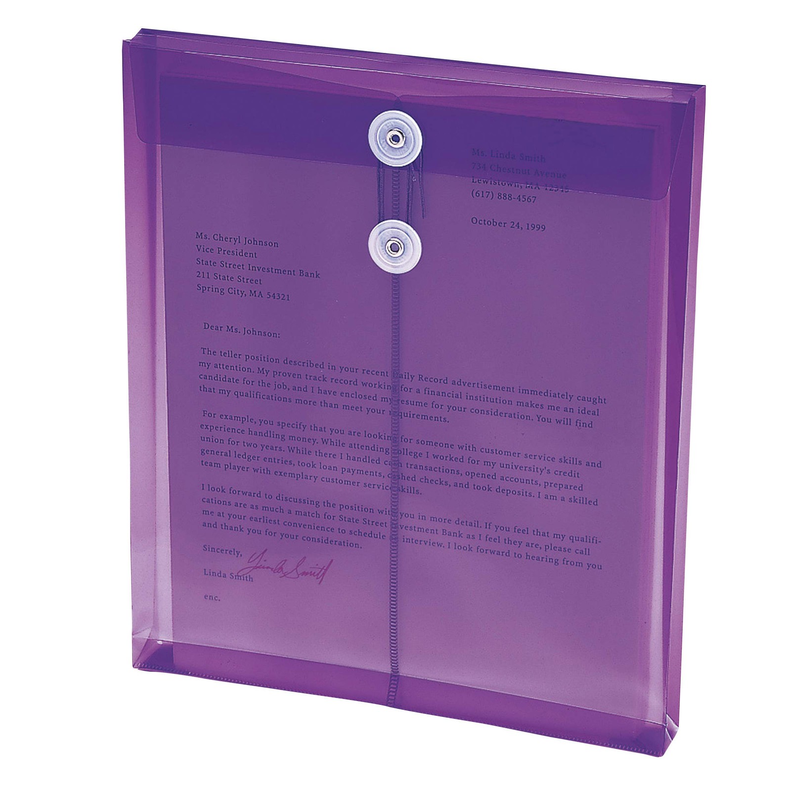 Smead Poly Envelope, 1-1/4″ Expansion, String-Tie Closure, Top Letter, Purple