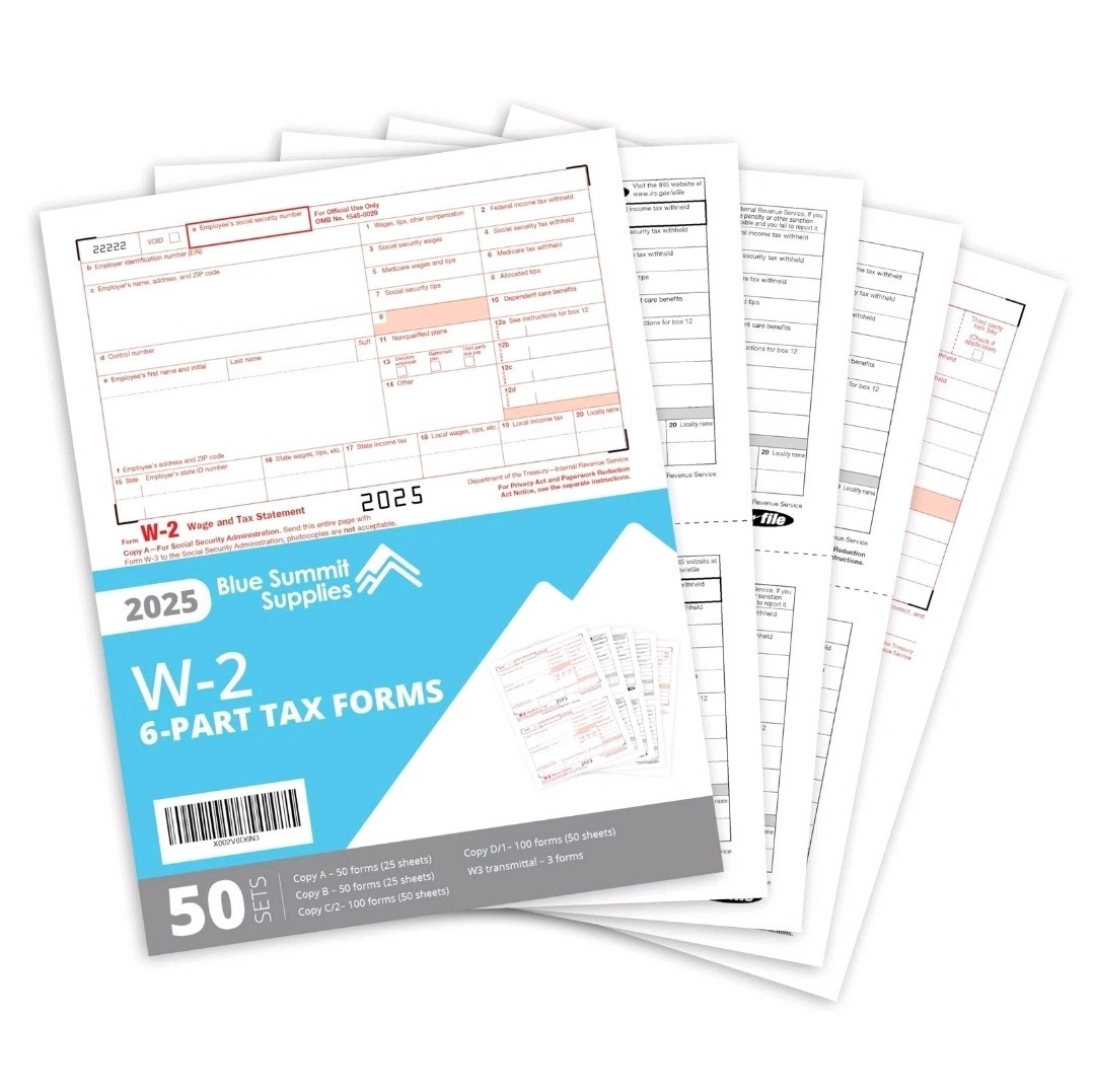 2025 W2 6 Part Tax Forms Kit, 100 Employee Kit of Laser Designed…