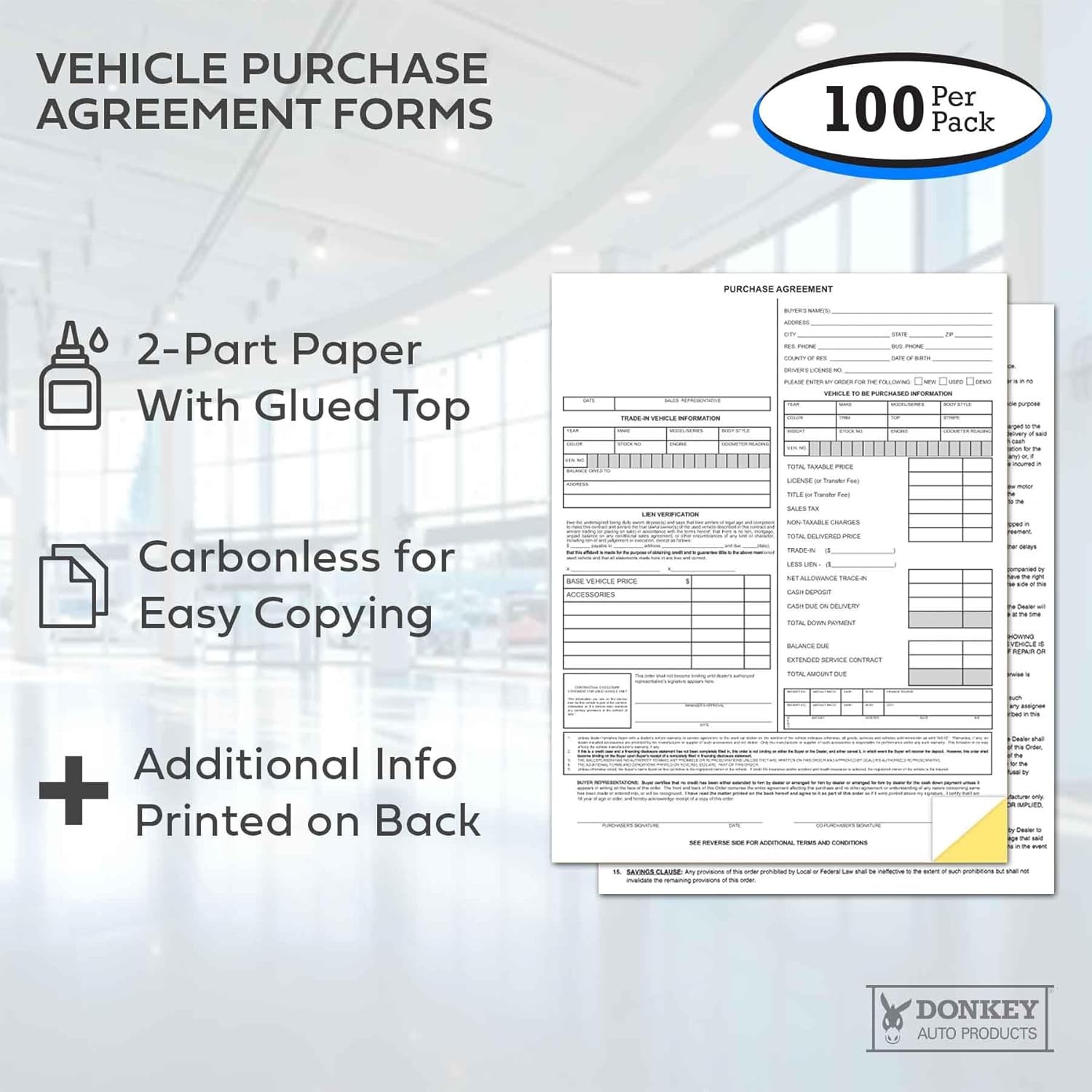 Vehicle Purchase Agreement Forms (2-Part) (100 per 8.5″ x 11″, White, Canary