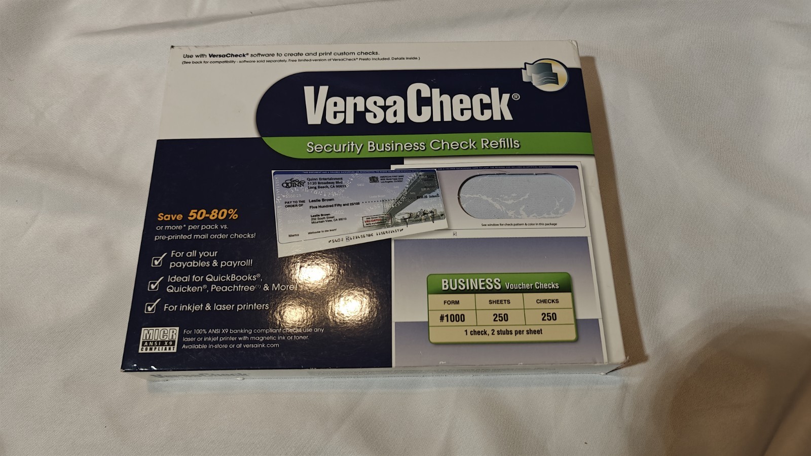 VersaCheck Form #1000 Security Business Voucher Checks 250 Sheets 8.5×11
