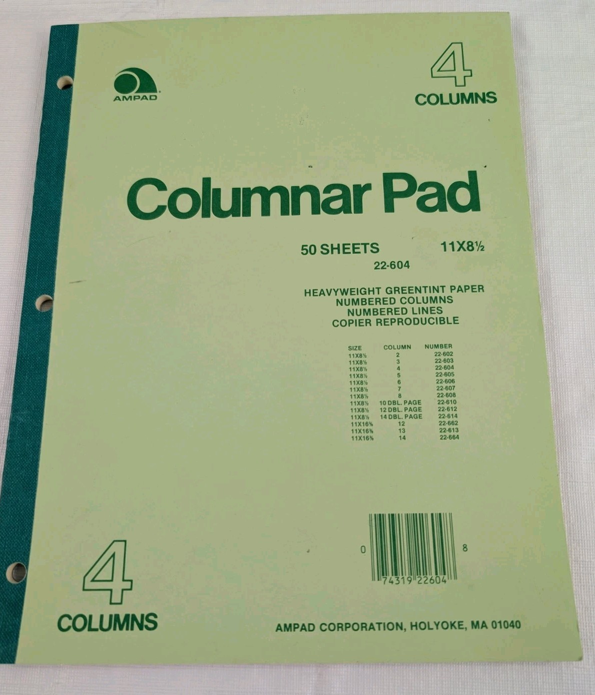 Vintage AMPAD Columnar Pad 4 Column 50 Sheets 11 x 8 1/2″ #22-604