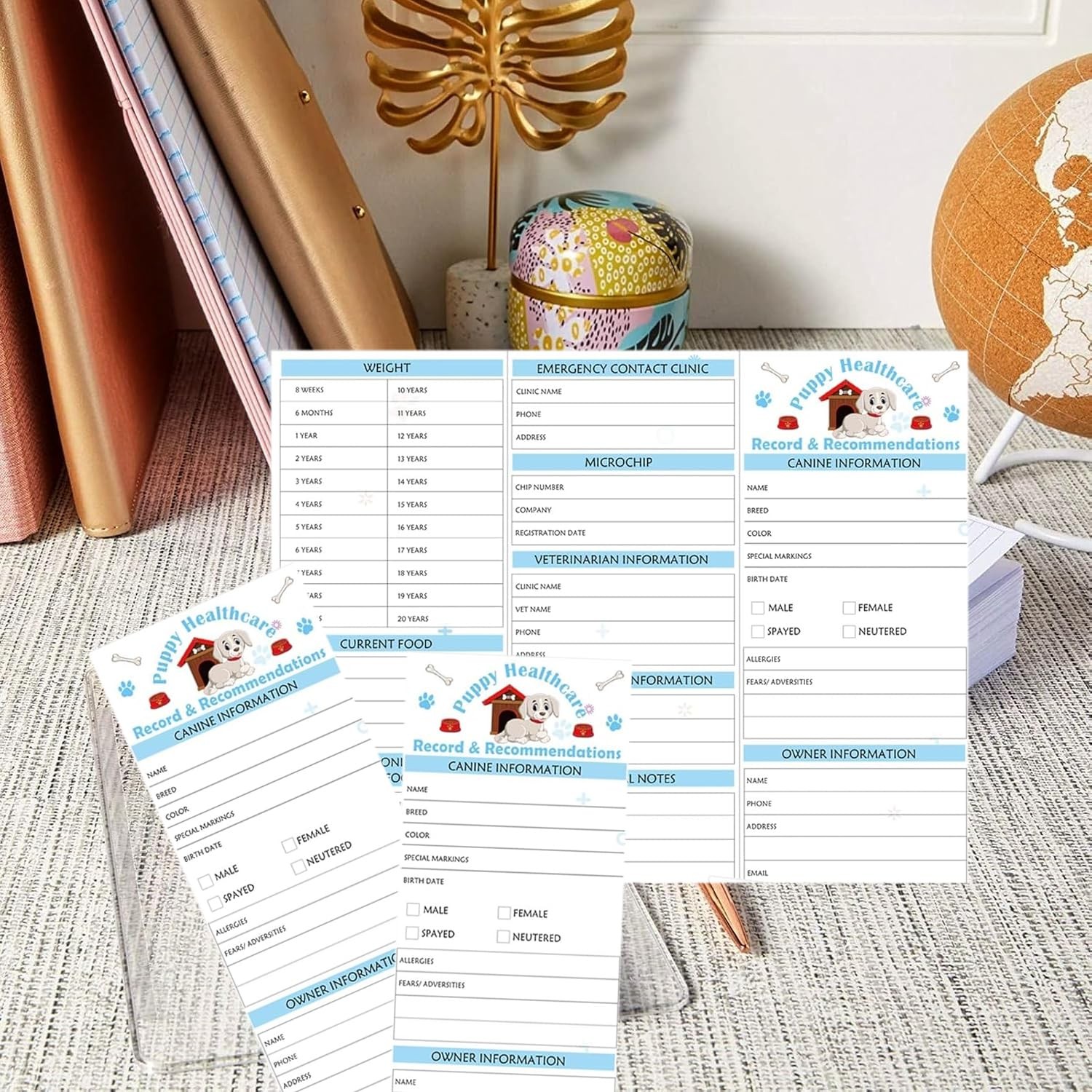 Pop Resin 8.3 x 11 Inch 25 Pack Dog Record Cards Puppy x 11 inches, Blue