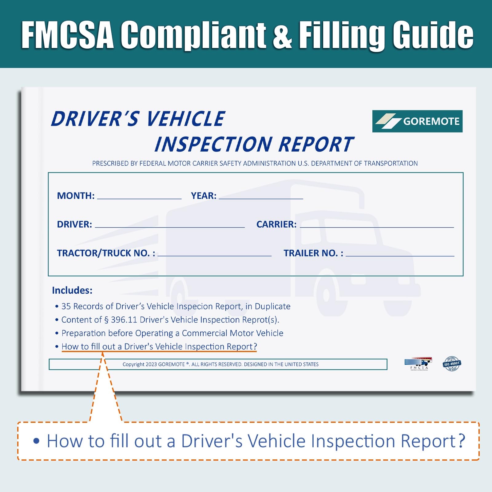 Detailed Driver’s Vehicle Inspection Report, 10 Pack, Pre Trip Inspection…