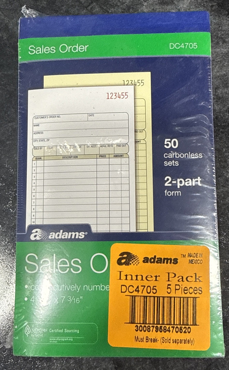 Adams 2-Part Carbonless Sales Order Book, 50 Sets, 5 Pack (250-2pt Forms)